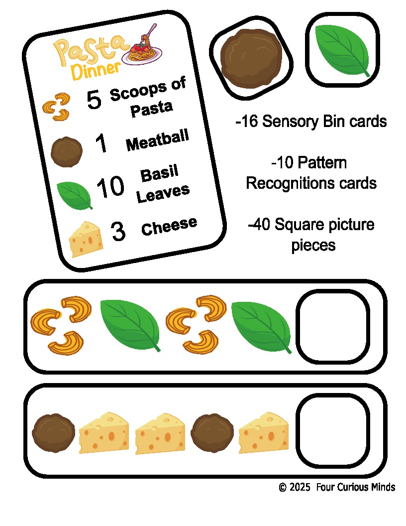Pasta Dinner Sensory Bins and Patterns
