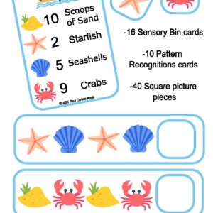 Beach Day Sensory Bin Menus & Pattern Cards | Crabs, Starfish, Seashells | Digital Download Only